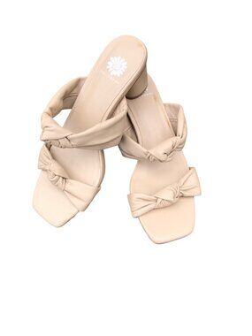 Yellow Box Beige Knotted Strap Heeled Sandals Size 8.5 Square Toe Faux Leather S